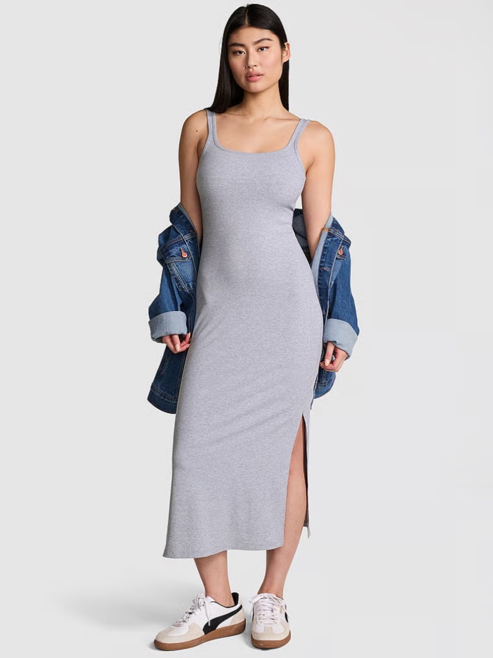 Victoria's Secret PINK All Day Soft Rib Bodycon Midi Dress Grey Size Large